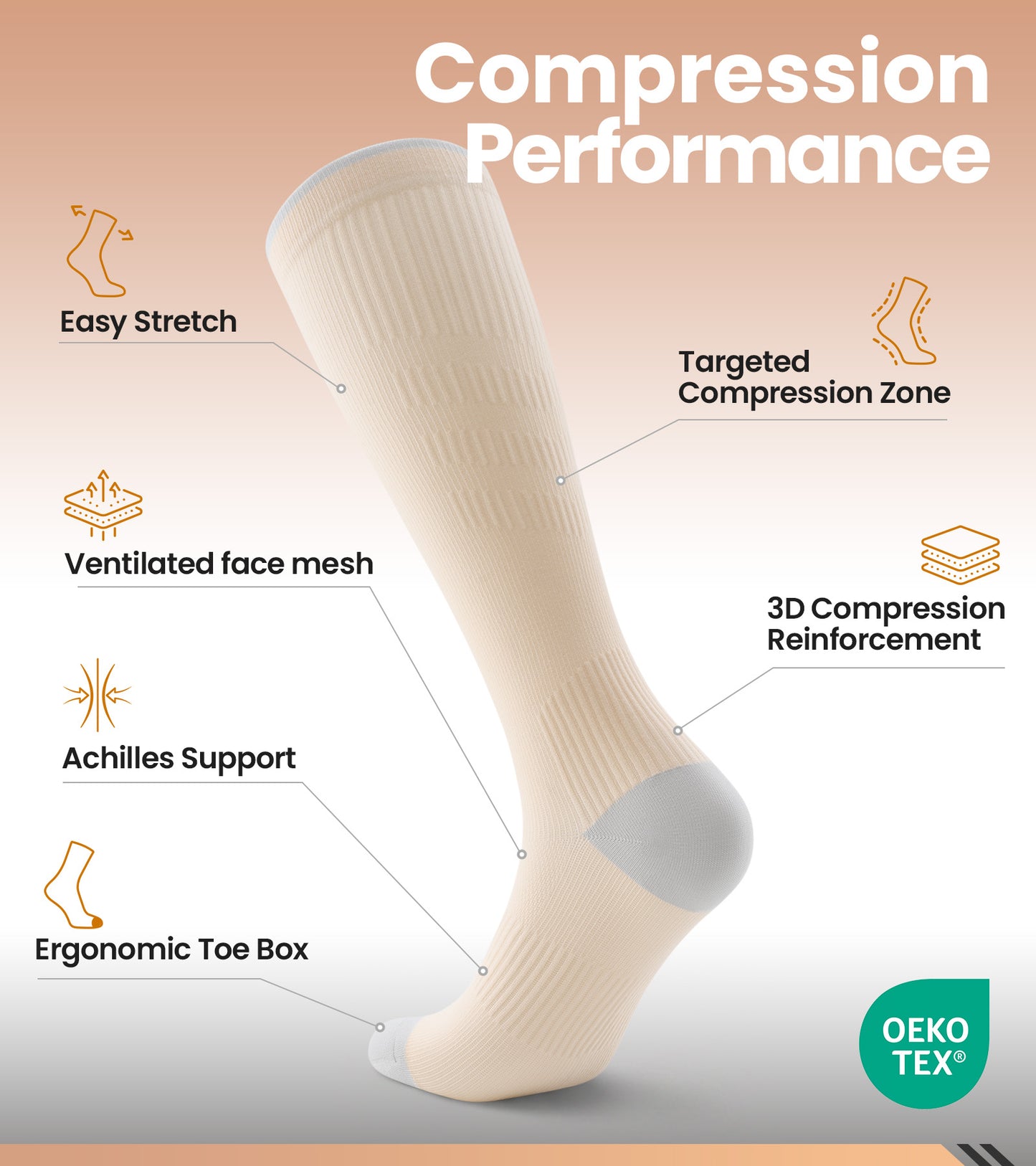 Compression Socks for Women Men - Beige