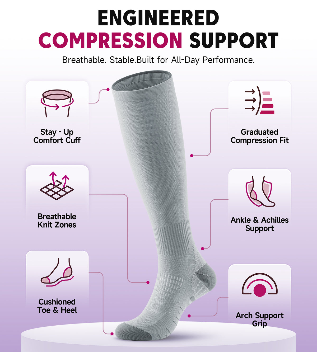 Compression Socks for Women Men - Gray