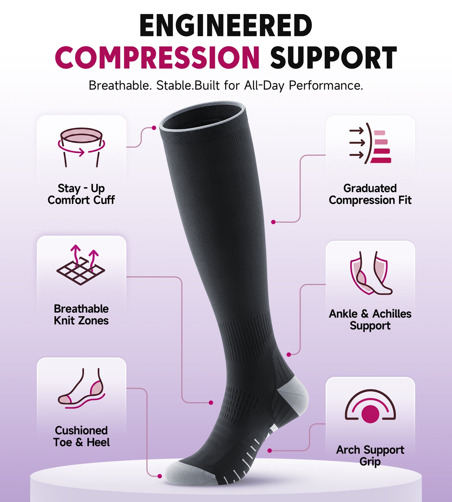 Compression Socks for Women Men - Black